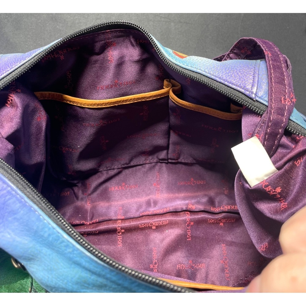 Anuschka Hand Painted Leather Floral Hobo Crossbody Bag Wallet Key Strap - Picture 8 of 9
